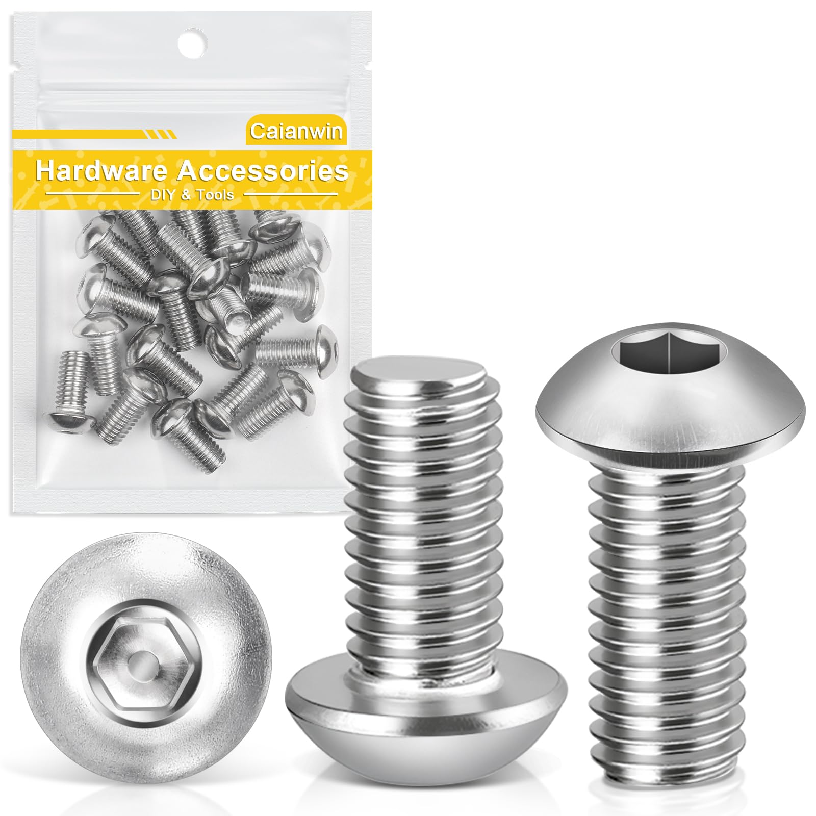 Caianwin M8 x 16mm Bolts 20Pcs Hex Socket Button Head Bolts 304 Stainless Steel Pan Head Machine Screws for Home Office Industrial Electronic