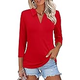 ZHENWEI Women's 3/4 Length Sleeve V-Neck Collared Tops Summer Business Casual Work Polo Shirts 2025