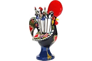 Galos Good Luck Traditional Portuguese Rooster with 6 Tapas Appetizer Forks Black 3*1.75*4 Inch (L x W x H)