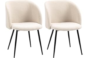 HOMCOM Dining Chairs Set of 2, Modern Sherpa Fleece Upholstered Kitchen Chairs with Backrest and Steel Legs for Dining Room, 
