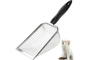 Apidgrowth Cat Litter Scoop - Long Handle Scooper, Rustproof Stainless Steel Mesh, Non-Slip Grip, Deep Shovel Sifter for All Litter Types, Easy Clean Kitty Waste Litter for Litter Box