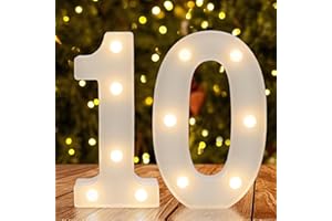 JUICYRAUL Warm White LED Light Up Number 10, 10th Birthday Decor for Girls & Boys,Table Centerpieces & Backdrop Wall Décor,Lighted Marquee Sign for 10th Wedding Anniversary,Birthday Gift for Her Him
