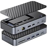 ORICO 12-in-1 USB C Hub with m.2 ssd Enclosure, USB C Docking Station Dual Monitor HDMI DP 8K@30Hz/4K@60Hz, 10Gbps USB, Gigab
