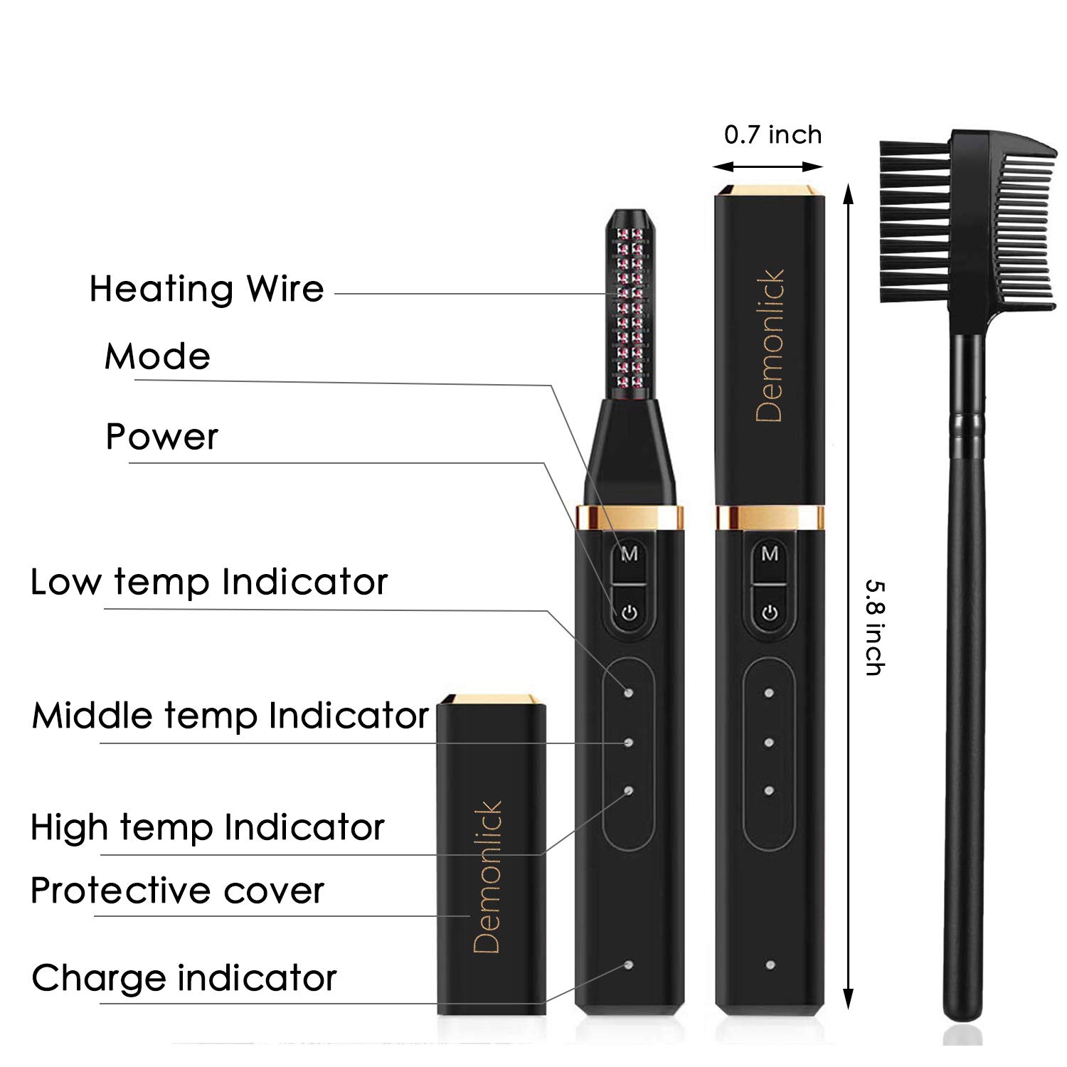 Heated Eyelash Curler, Demonlick Rechargeable Electric Eyelashes Curlers with Double-Sided Eyelash Brush, Quick Long-Lasting Mini Eye Lash Make-Up Tool for Girls Women Gift : Beauty