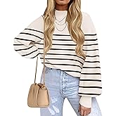 ZESICA Women's Casual Turtleneck Long Lantern Sleeve Fall 2026 Oversized Ribbed Knit Pullover Sweater Jumper Top