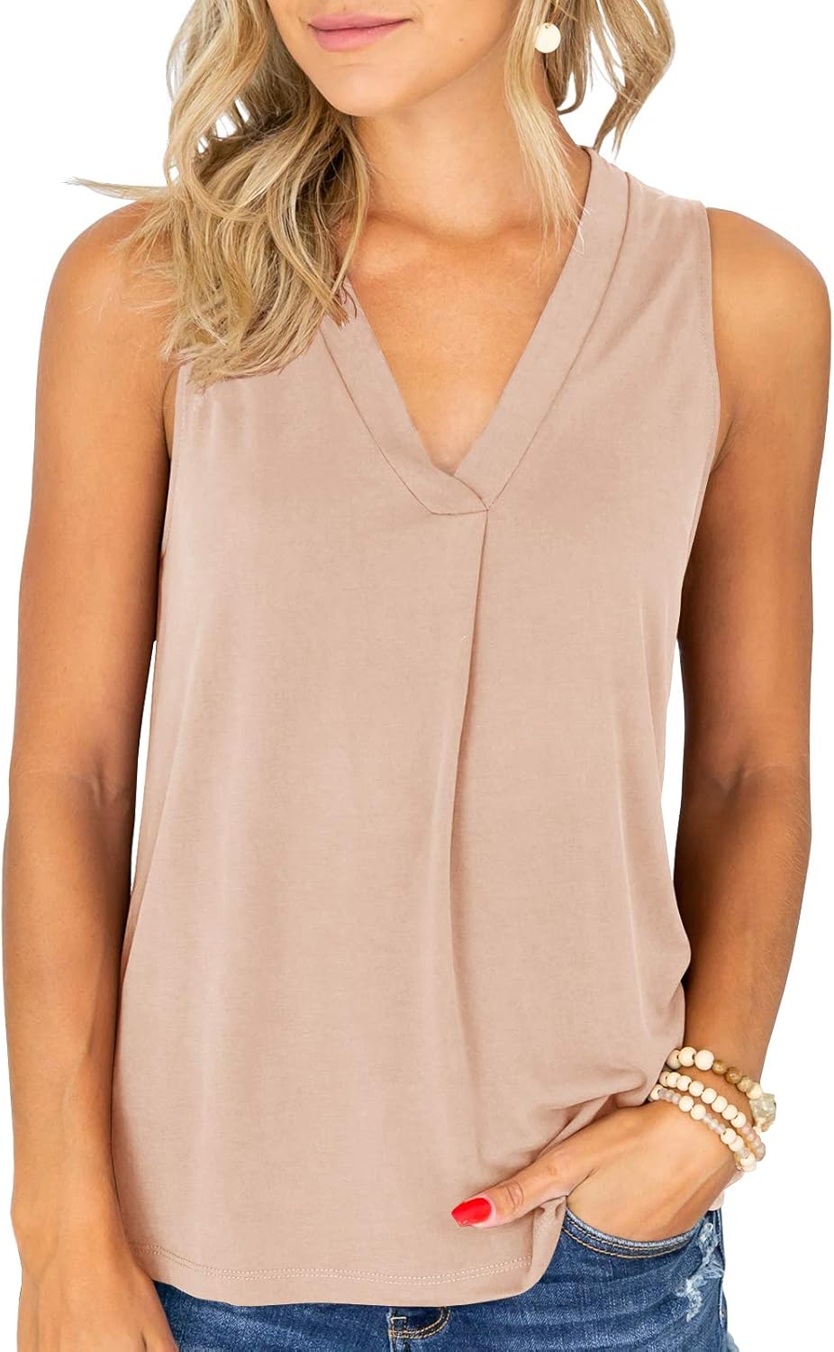 Syktkmx Womens Office Sleeveless Shirts V Neck Tank Tops Long Loose