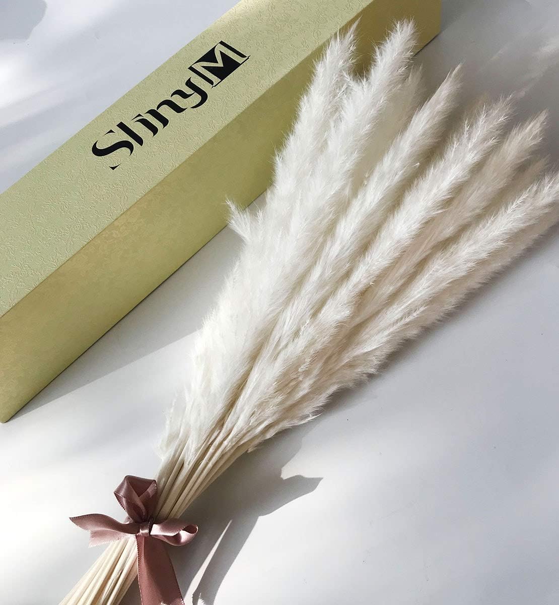 Natural Dried Pampas Grass Small Pampas Grass Artificial Reed Grass Plume Wedding White Flower Bunch for Home Kitchen Garden Party Photographing Arrangement Vase Decor45CM (White) (Brown)