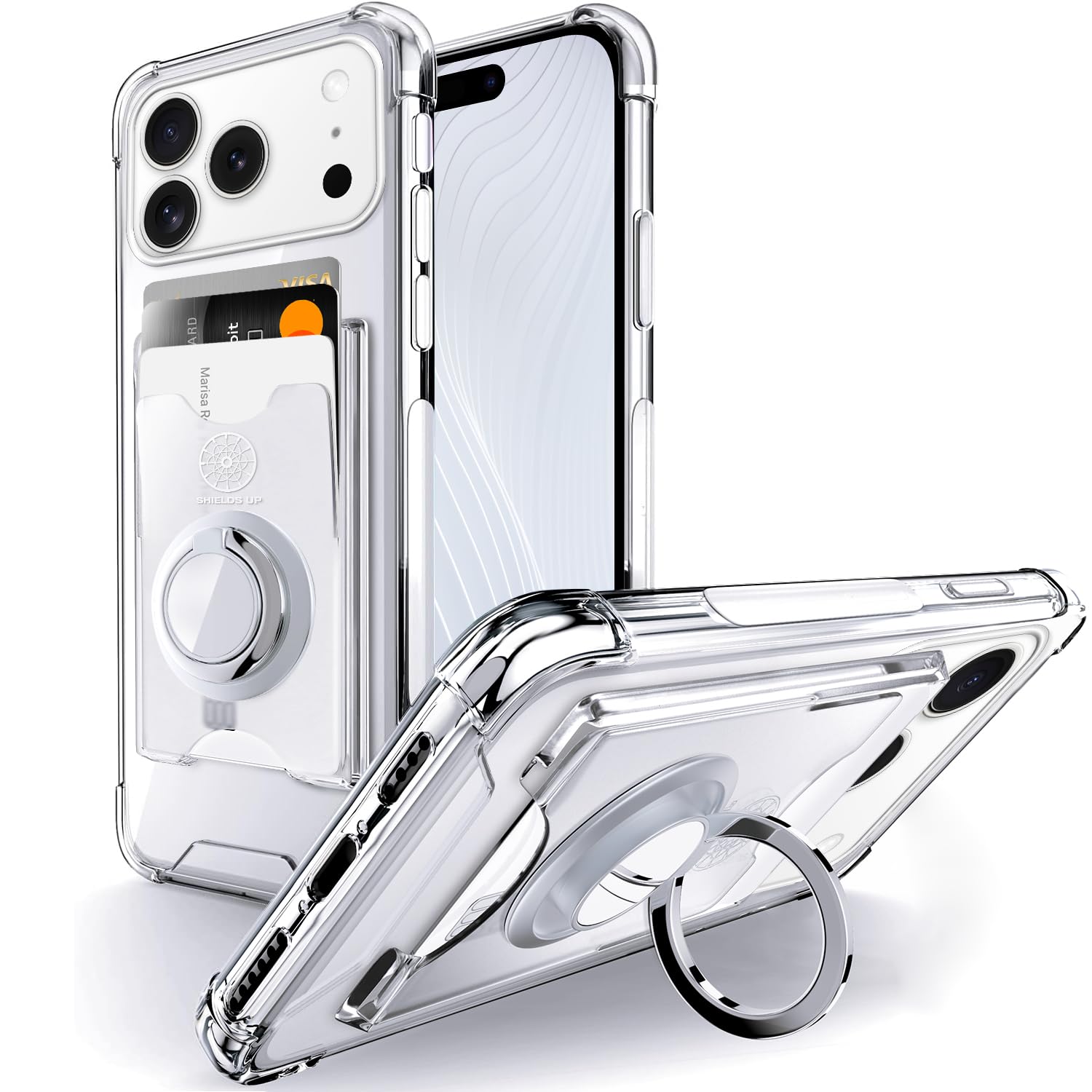 Photo 1 of Shields Up Designed for iPhone 17 Pro Case, Minimalist Wallet Case with Card Holder (3 Cards) & Ring Stand/Kickstand, [Drop Protection] Slim Protective Cover for iPhone 17 Pro (6.3 inch) - Clear