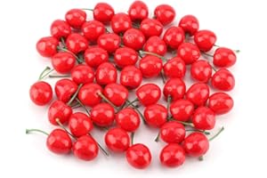 GALEPROMOT 20Pcs Red Artificial Cherries, Fake Cherry Model Lifelike Fruit Cherry Ornament, Home Kitchen Party Decoration Desk Ornament Photography Prop, Fake Cherries,Plastic Cherries Artificial Fruits