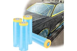 BRUISLARD 4 Rolls Pre-Taped Masking Film, Paint Adhesive Protective Film Roll, 60 in x 65 Ft Painters Plastic with Tape, Tape and Drape for Automotive Painting Covering, Automotive Best Masking Tape Painting
