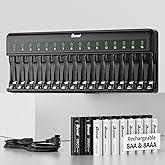 Bonai Rechargeable AA and AAA Batteries with Charger, 8 x 2800mAh AA & 8 x 1100mAh AAA & 16 Bay Advanced Individual Fast Battery Charge with American AC Plug