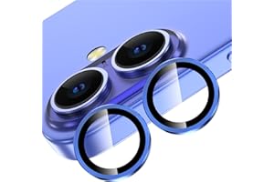 YWXTW for iPhone 16/iPhone 16 Plus Camera Lens Protector, Individual Anti Scratch Metal Ring Tempered Glass Camera Screen Protector for iPhone 16 Accessories, Case Friendly (Ultramarine)