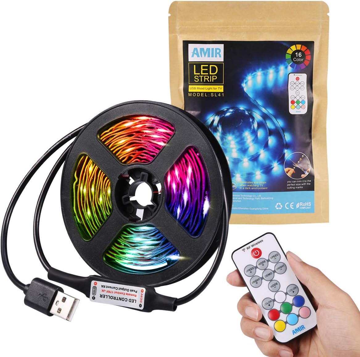 Criacr Led Strip Lights, 8.2ft 75 LED USB TV Backlight, 18 Colors, 21 Lighting Modes, Versatile Remote Control, 5050 RGB USB Bias Lighting Kits for HDTV, PC Monitor, Flat Screen TV, Christmas