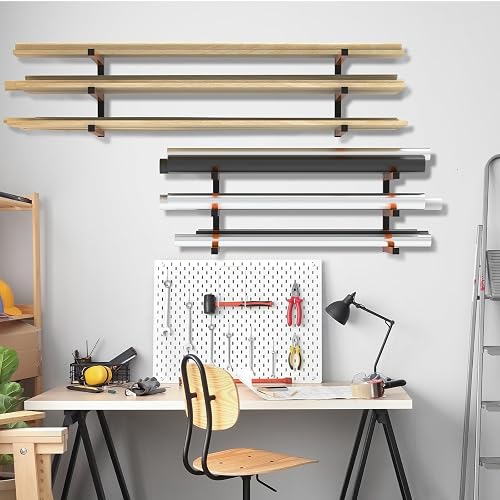 Smusei 4-Pack 3-Level Lumber Storage Rack – Wall Mount Organizer For Garage, Workshop, Indoor/Outdoor (Holds 440 Lbs)