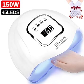 uv led nail lamp nail dryer machine 150w professional nail polish dryer fast curing lamp with 45 led uv nail lights 4 smart timer lcd display gel
