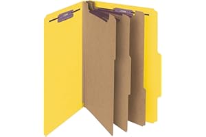 Smead Pressboard Classification File Folder with SafeSHIELD Fasteners, 3 Dividers, 3" Expansion, Legal Size, Yellow, 10 per Box (19098) (Pack of 1)