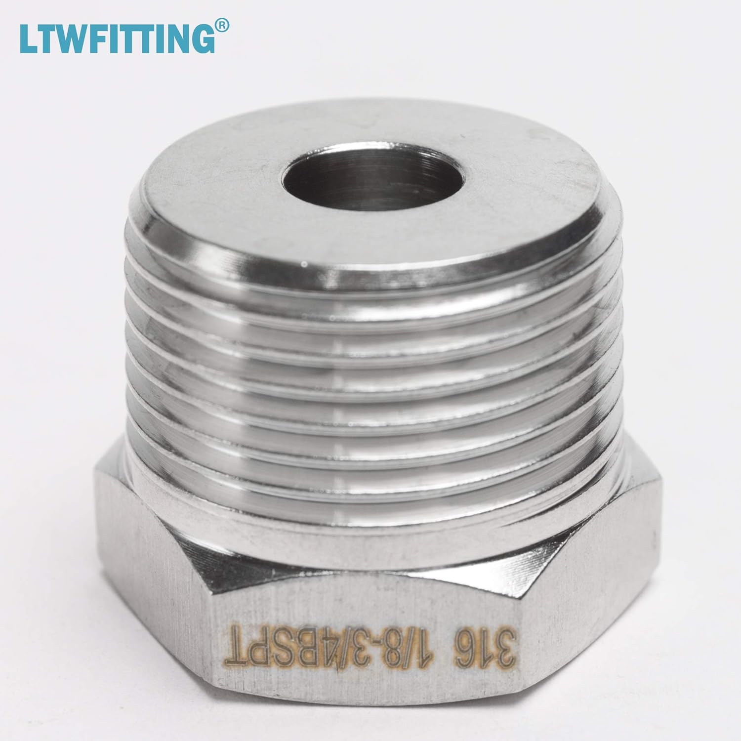 LTWFITTING Stainless Steel 316 Pipe Hex Bushing Reducer Fitting 3/4-Inch Male BSPT x 1/8-Inch Female BSPP (Pack of 5) - Image 5
