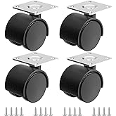 1.5 Inch Furniture Caster Wheels, Plastic Casters Set of 4, Plate Swivel Nylon Small Casters for Carts, Furniture, Baby Bed, Kitchen, Cabinet, Table (with Stainless Steel Screws)