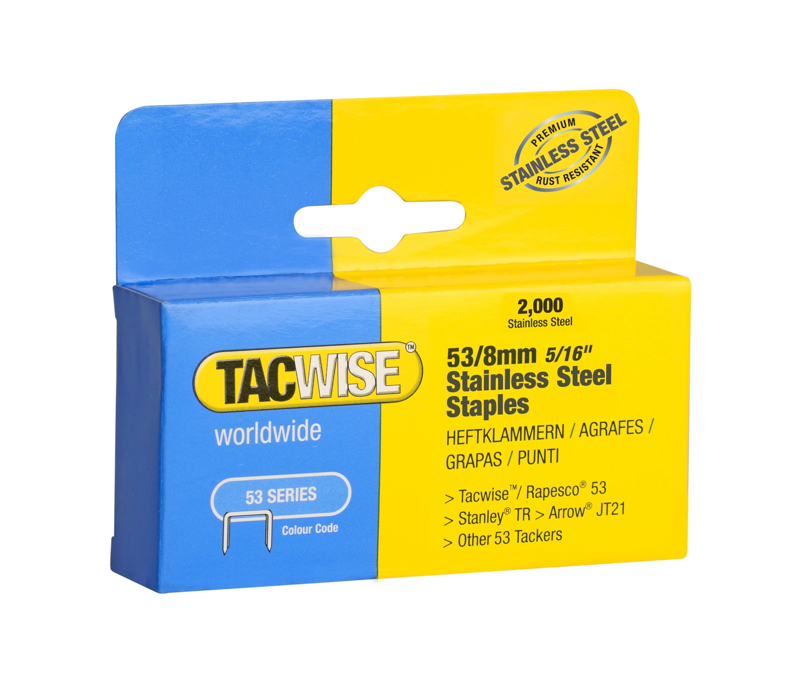 Tacwise 1269 Type 53 / 8 mm Stainless Steel Staples, Pack of 2000