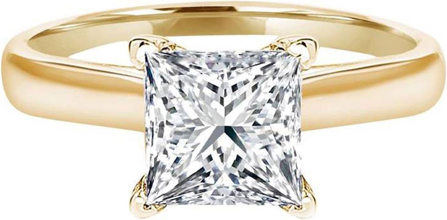 3.0 CT Princess brilliant Cut Simulated Diamond CZ Solitaire Engagement Wedding Ring 14k Yellow Gold