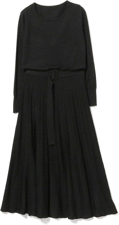 Amazon レイビームス ワンピース ニット プリーツ スカート ワンピース レディース ブラック Free Size ワンピース チュニック 通販