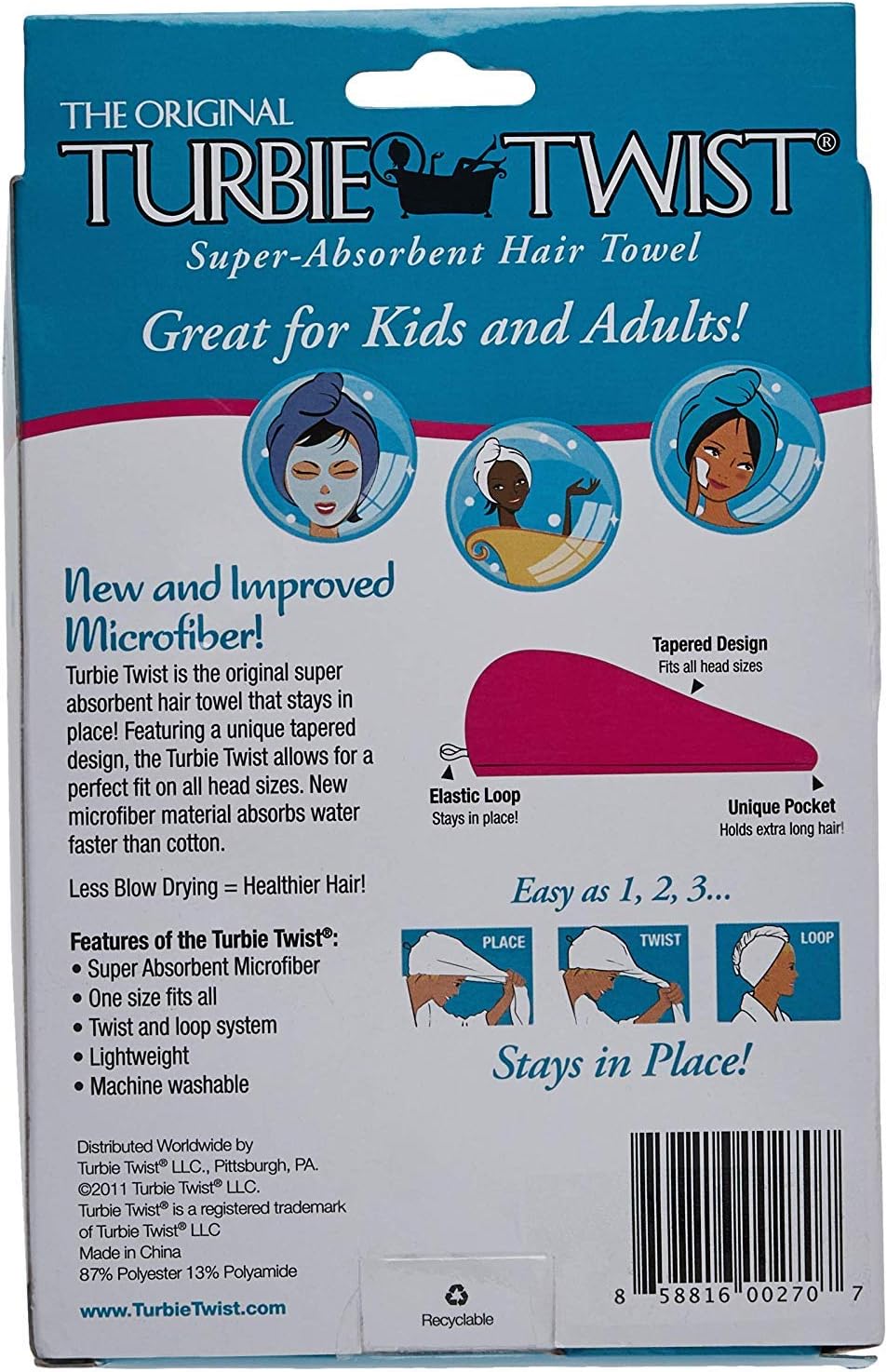 Turbie Twist Microfiber Hair Towel 2 Pack(White): Beauty