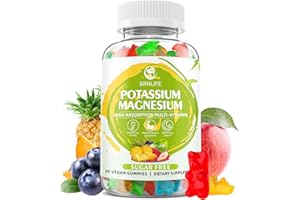GRNLIFE Potassium Magnesium Supplement Gummies, Potassium Gummies for Adults Kids, High Absorption Magnesium Glycinate for Leg Cramps & Immune Health, Sugar-Free, Vegan Mixed Flavors, 60 Count