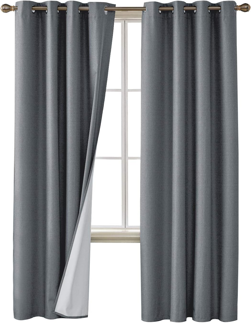 Deconovo Textured Thermal Insulated Faux Linen Grommet Top Blackout Curtains with Triple Pass Coating Back Layer for Sliding Glass Door 52 x 95 Inch B00VKZI67I