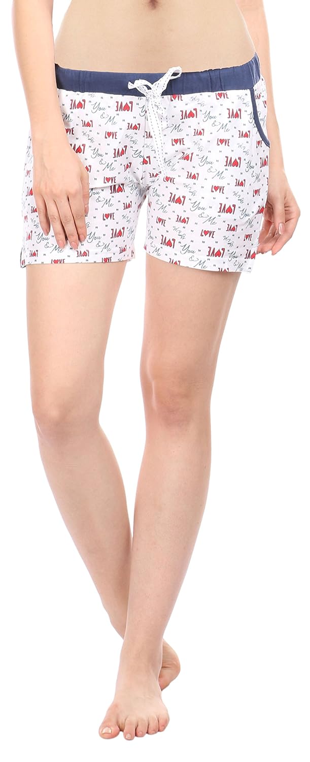 women cotton night shorts available in option of blue & pink color printed casual boxer regular fit from m to xl size short pant with 2 side pockets &