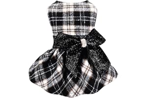 YIKEYO Dog Dress Winter Dog Clothes Girl Warm Dog Sweater Dress Fleece Lining Dog Sweaters for Small Dogs Girl Cute Puppy Clothes Plaid Dog Outfit Holiday Birthday Dress Pet Outfit Black XXS