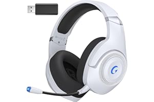 KAPEYDESI Gaming Headset Wireless, 2.4GHz Gaming Headphones Wireless with Noise Canceling Microphone for PS5, PS4, Fortnite/FPS Gamers, 40-Hr Battery Gamer Headphones for PC, Frosty White