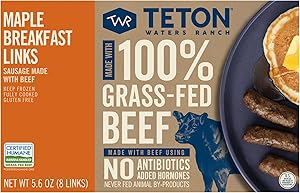Teton Waters Ranch Maple Breakfast Sausage Links, 100% Grass-Fed Beef, Fully Cooked, Frozen, No Nitrites or Nitrates Added, G