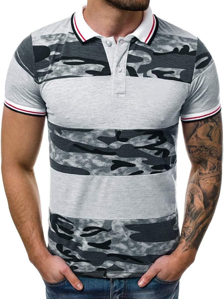 Download Polo Shirts for Men,POTO Mens Camouflage Stripe Splicing ...