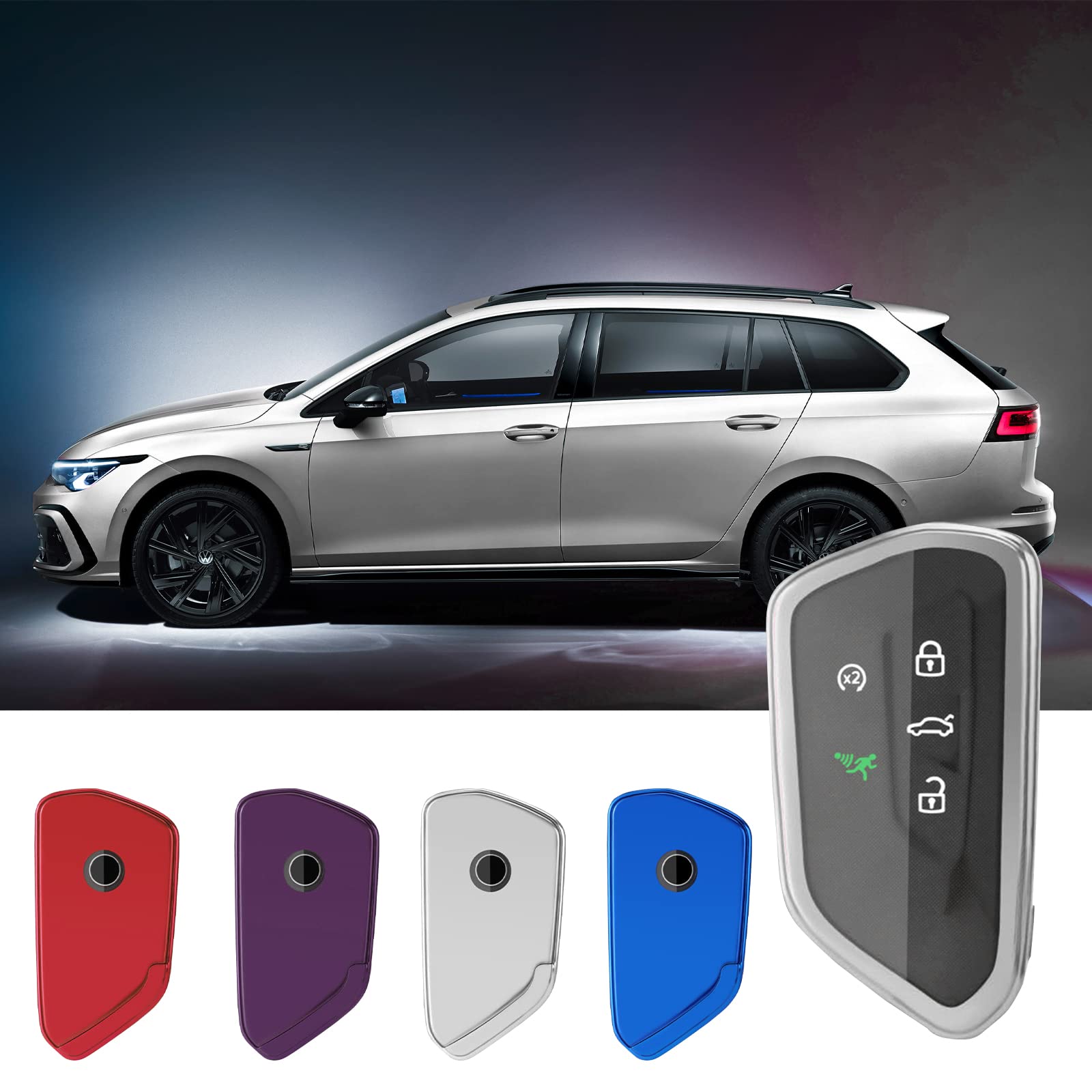 CDEFG For VW Golf 8 Tiguan 3 Passat B9 ID3 ID4 ID7 Octavia 4 Enyaq iV Kodiaq Elroq Formentor Terramar Key Case TPU Silicone High Gloss Remote Control 3 Buttons Protective Car Key Shell (Silver)
