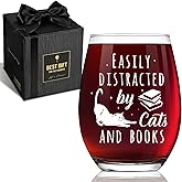 Bookish Wine Glass Gifts for Women Cat Book Lovers, Easily Distracted By Cat And Books glass, Funny 15oz Wine Glasses Birthday Christmas Reading day Gift for Her, Him, Readers, Bookworm, Librarians-48