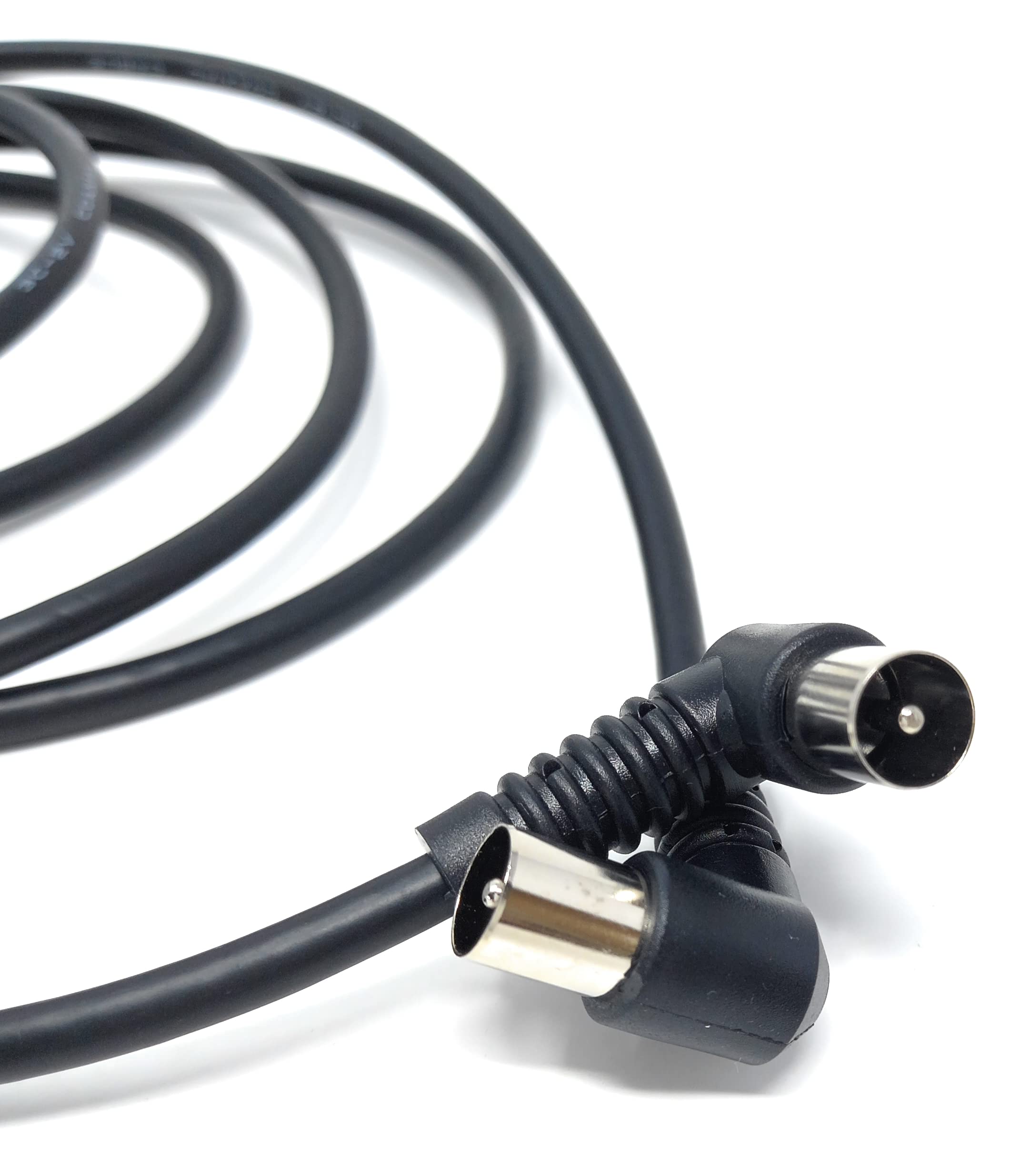 DRUT 2m TV RF Right Angle 90' Male Plug to Male Plug Coaxial TV Freeview Cable Lead 75 Ohm (6.5ft, Black)