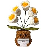ZRXKSOPP Positive Flower Handmade Knitted Wool Plant with Positive Card, Encouragement Knitting Toy Present for Easter Christmas Valentine's Day Birthday New Year(White Lily of The Valley)