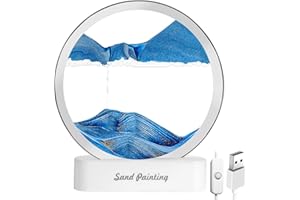 OSDUE Moving Sand Art Picture, 3D Deep Sea Sandscape in Motion, Round Glass Frame Display Flowing Sand Relaxing Gift for Kids Adults Home Office Work Desktop Decoration Toy (Blue,7 Inch)