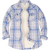 ThCreasa Womens Sherpa Lined Flannel Jacket with Hand Pockets, Plaid Button Down Fuzzy Shirt Jackets