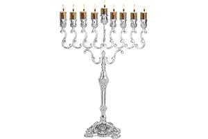 Ner Mitzvah Silver Plated Oil Menorah - Fits Standard Chanukah Oil Cups and Large Candles - Olive Branches - 16.5" High