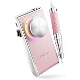 L'UGX Professional Nail Drill 30000RPM, Cordless Rechargeable Electric Nail File for Acrylic Nails Gel Polishing, Efile Nail Kit for Manicure Pedicure, Low Noise Low Vibration, 7Pcs Drill Bits, Pink