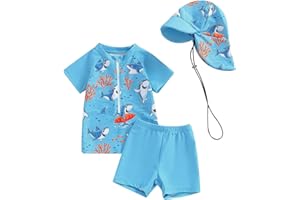 JiAmy Toddler Baby Boys Rash Guard Set with Swim Trunks for Kids 3PCS Short Sleeve Rashguard Swim Set Sunsuits Bathing Suits
