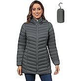 ROYAL MATRIX Women's Packable Puffer Jacket - Lightweight Winter Warm Long Quilted Puffer Coat with Detachable Hood