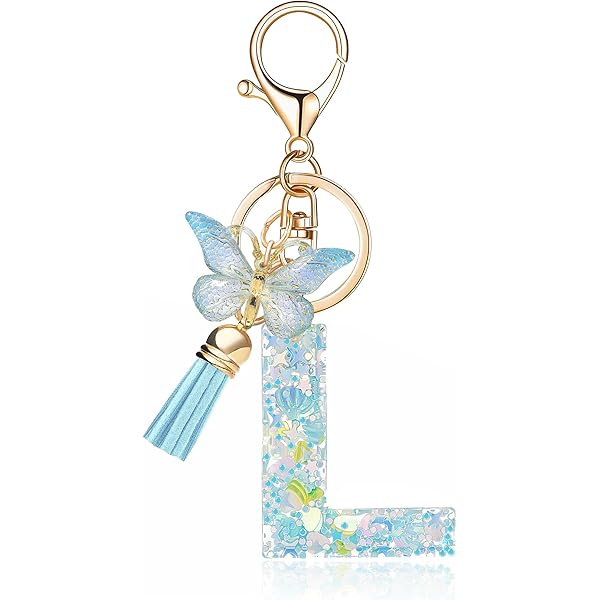 jtkdxqs A-Z Letter Keychain Crystal Royal Blue with Tassel