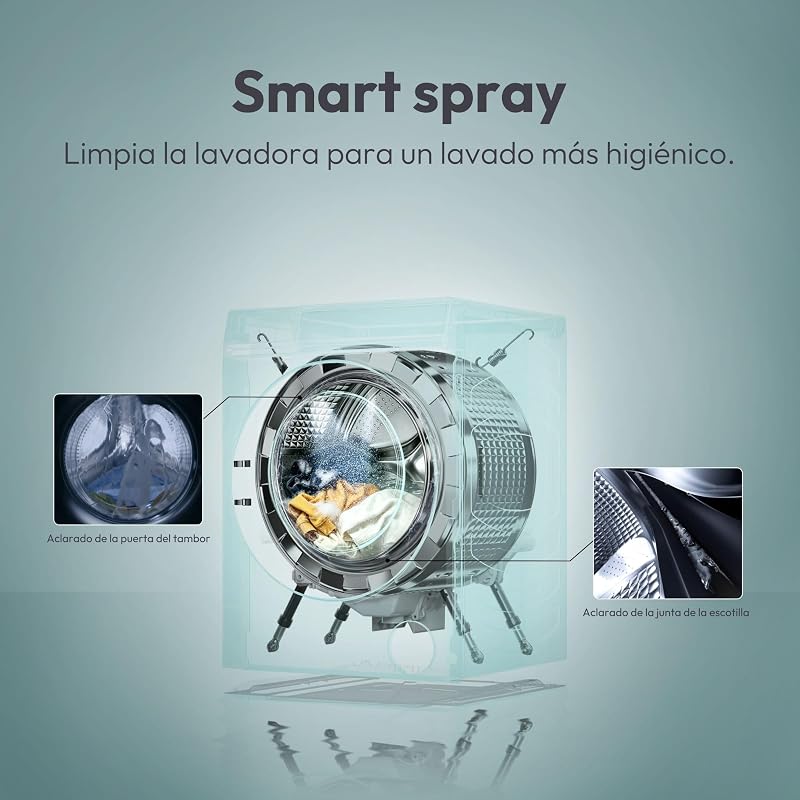 ProWash 100 EY 2108-S, Lavadora 10 KG, 1200 RPM, Display Digital con botones, Proactive Wash, 12 Programas, Motor Inverter, Inicio Diferido 24H, Bloqueo Infantil, Smart Spray, Silenciosa, Blanco