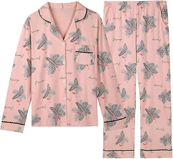 Amazon 寝巻き レディース パジャマ オシャレ プリント 可愛い 2点 セット カジュアル 長袖 パンツ 便利服 綿100 ルームウェア おしゃれ 吸汗 通気 肌に優しい 部屋着 パジャマ ルームウェアセット 通販