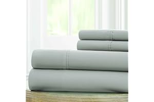 Amrapur Overseas | 1800 Series 100 GSM 4 Piece Solid Microfiber Sheet Set (Gray, Queen)