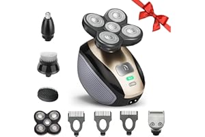 Hugdew 5 in 1 Head Shavers for Bald Men, Skull Head Shaver with Rechargeable Battery, Electric Razor, Hair Clippers, Nose Hair Trimmer, Cleaning Brush, Hair Manager, Idea Gift for Men(Brown)