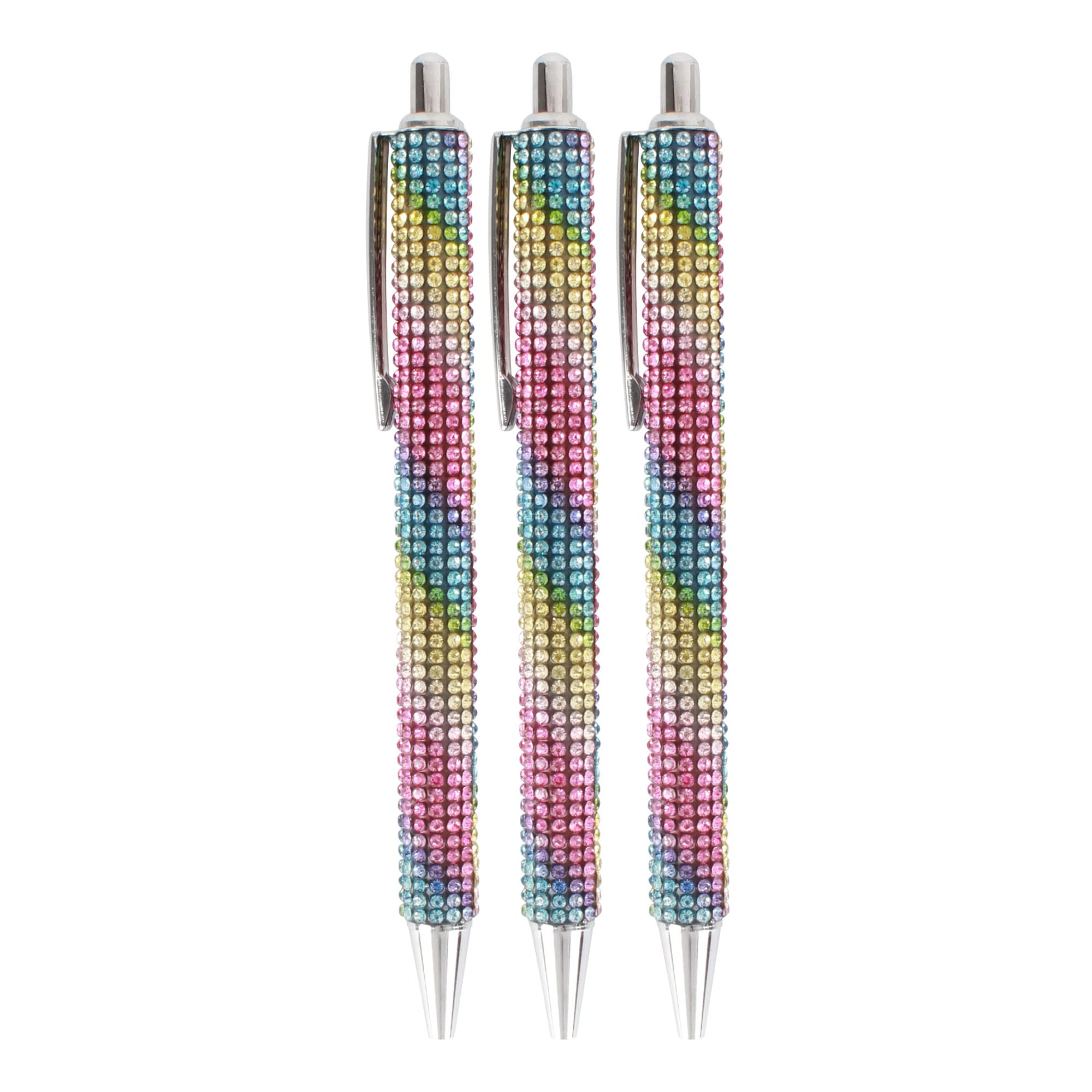 LA HUATE 3pcs Bling Crystal Diamond Pens Metal Ballpoint Pens 0.7MM Black Ink Refill Click Pens Business Wedding School Office Supplies