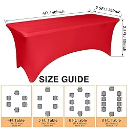 6 Pack 4 Feet Red Spandex Tablecloth for